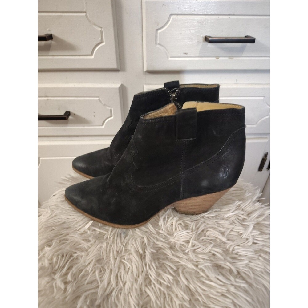 frye regina womens 8.5 shoes black leather side zip wedge ankle boots booties